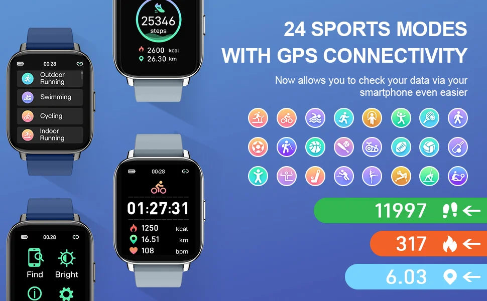 Nerunsa Smart Watch, Fitness Tracker 1.69" Touch Screen Smartwatch Fitness Watch Heart Rate Monitor/Pedometer/Sleep Monitor.