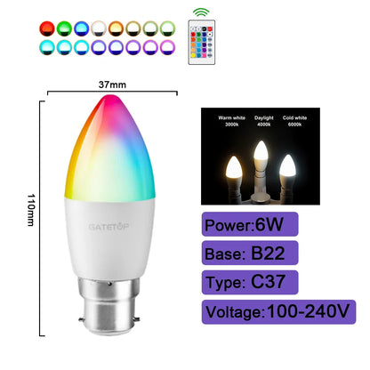 1-10PCS Smart RGBW LED Bulb Spotlight E27 E14 B22 GU10 6W 10W with Infrared Remote Control Suitable for Colorful Home Lighting