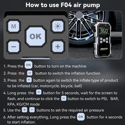 7000A Car Emergency Start Power Supply with Air Compressor, Battery Supercharger and Wireless Tire Inflator 12V Auto Jumper box