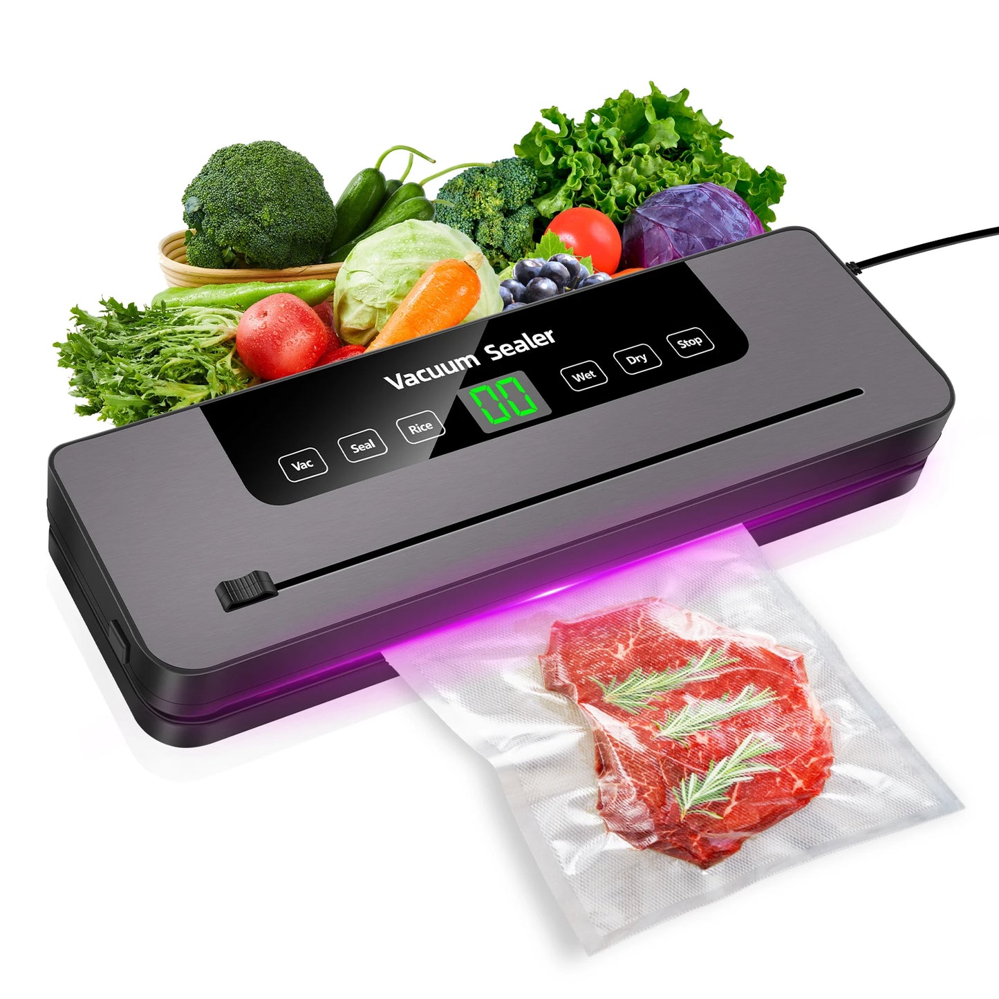 Vacuum Electric Sealing Machine Automatic Vacuum Sealer 60kpa Vacuum Food Sealer Dry Wet Packing With 10 Free Sealing Bags