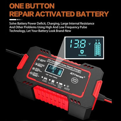 Car Battery Charger 12V 6A Touch Screen Pulse Repair LCD Fast Power Charging Wet Dry Lead Acid Digital LCD Display