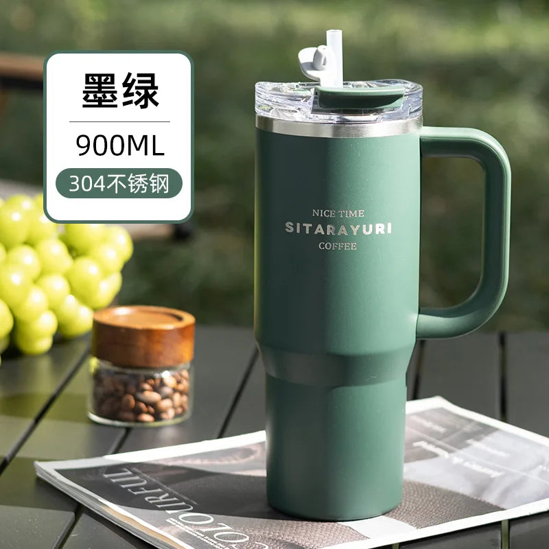 SITARAYURI 900ml Thermos Water Bottle Stainless Steel Coffee Cup Cold and Hot Double-layer Insulated Cup Tumbler Car Travel Mug