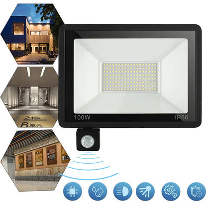 Slim LED Security Floodlight Garden PIR Motion Sensor Wall Flood Light ColdWhite