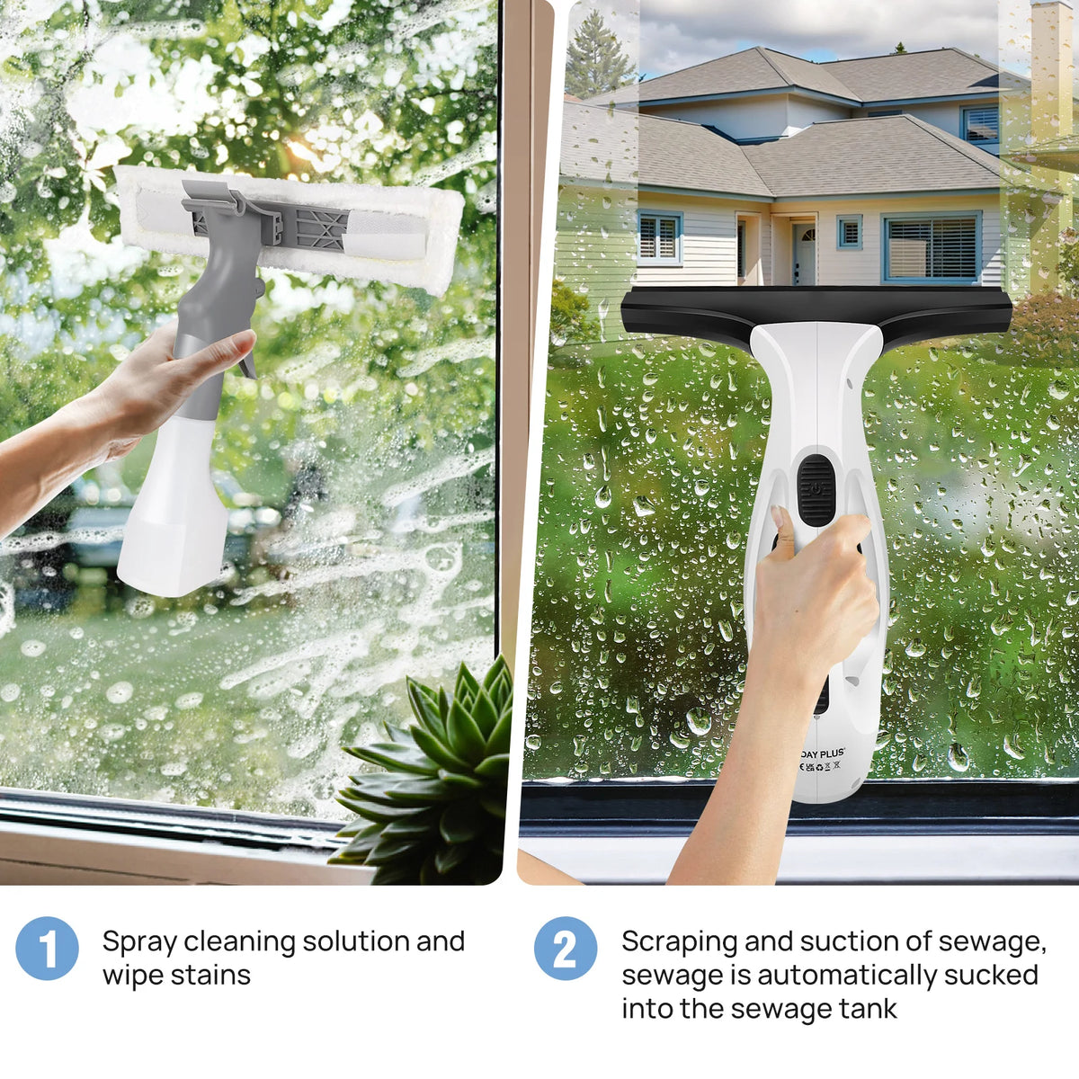 Cordless Window Vac with 2000pa, Efficiently Streak-Free Cleaning, Running Time: 50-60 Min, 3.8V Electric Window Vacuum Cleaner