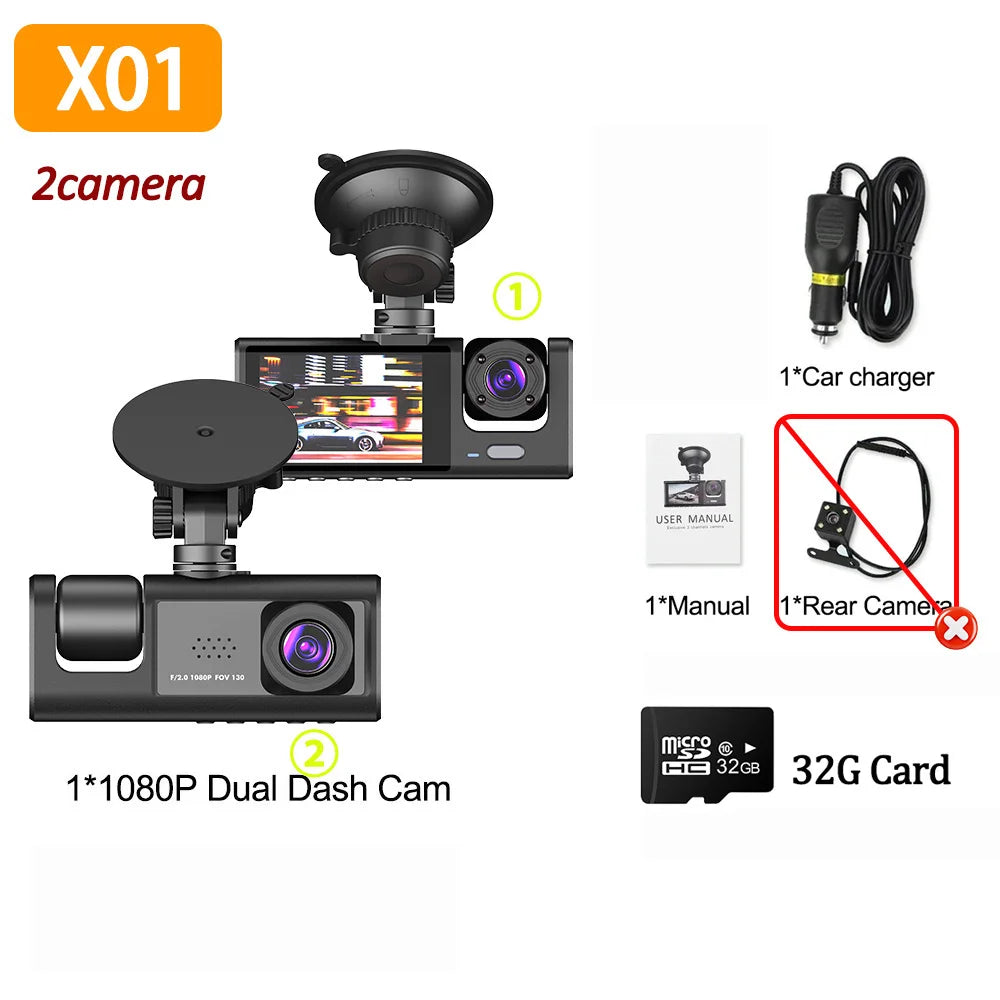 1080P Car Dvr 2/3 Camra Dash Cam for Cars Camera for Vehicle Recorder Video Front Optional Rear Camera  Night Vision Dashcam