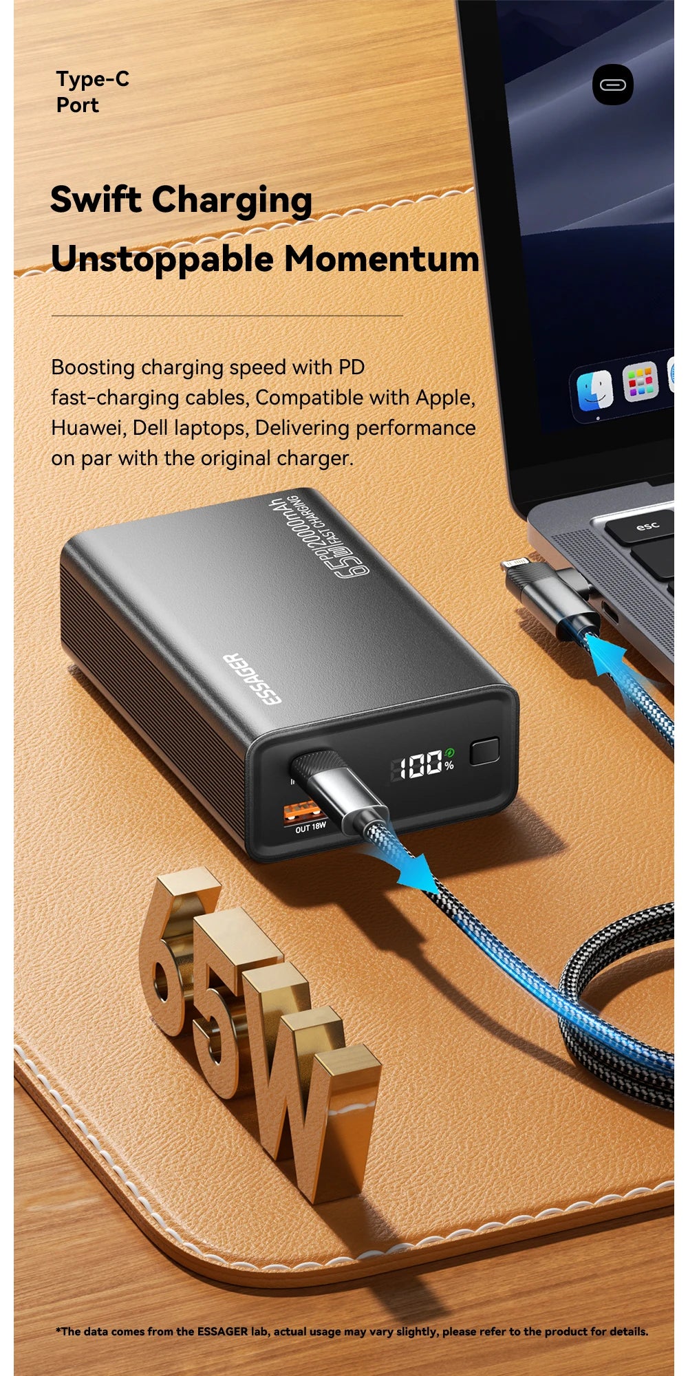 Essager Power Bank 20000mAh Portable PD 65W Fast Charging Mobile Phone External Battery Powerbank For IPhone17 16 15 Laptop Mac