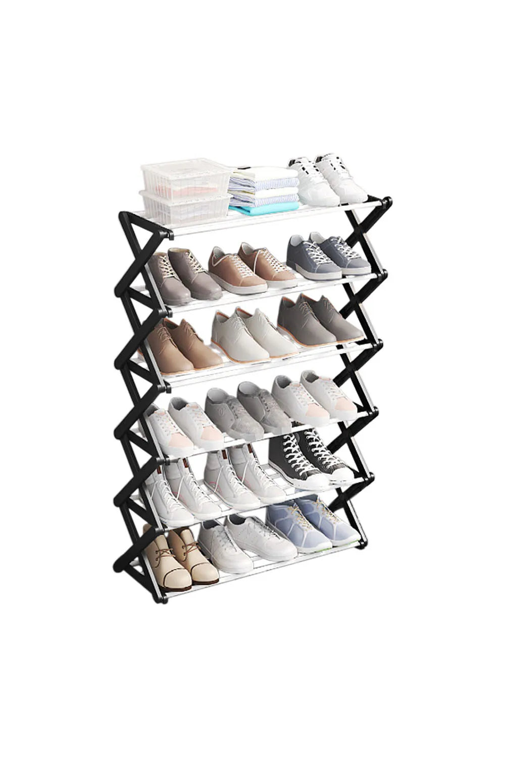 【Breeins】Foldable Multi-Tier Metal Shoe Rack for Entryway Shoes Storage Organizer Shelf Home Decoration Cabinet