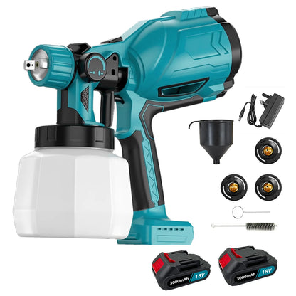 Cordless Electric Paint Spray Gun with 2 Battery Portable Sprayer Replace for  Makita Battery 18V&1000ML