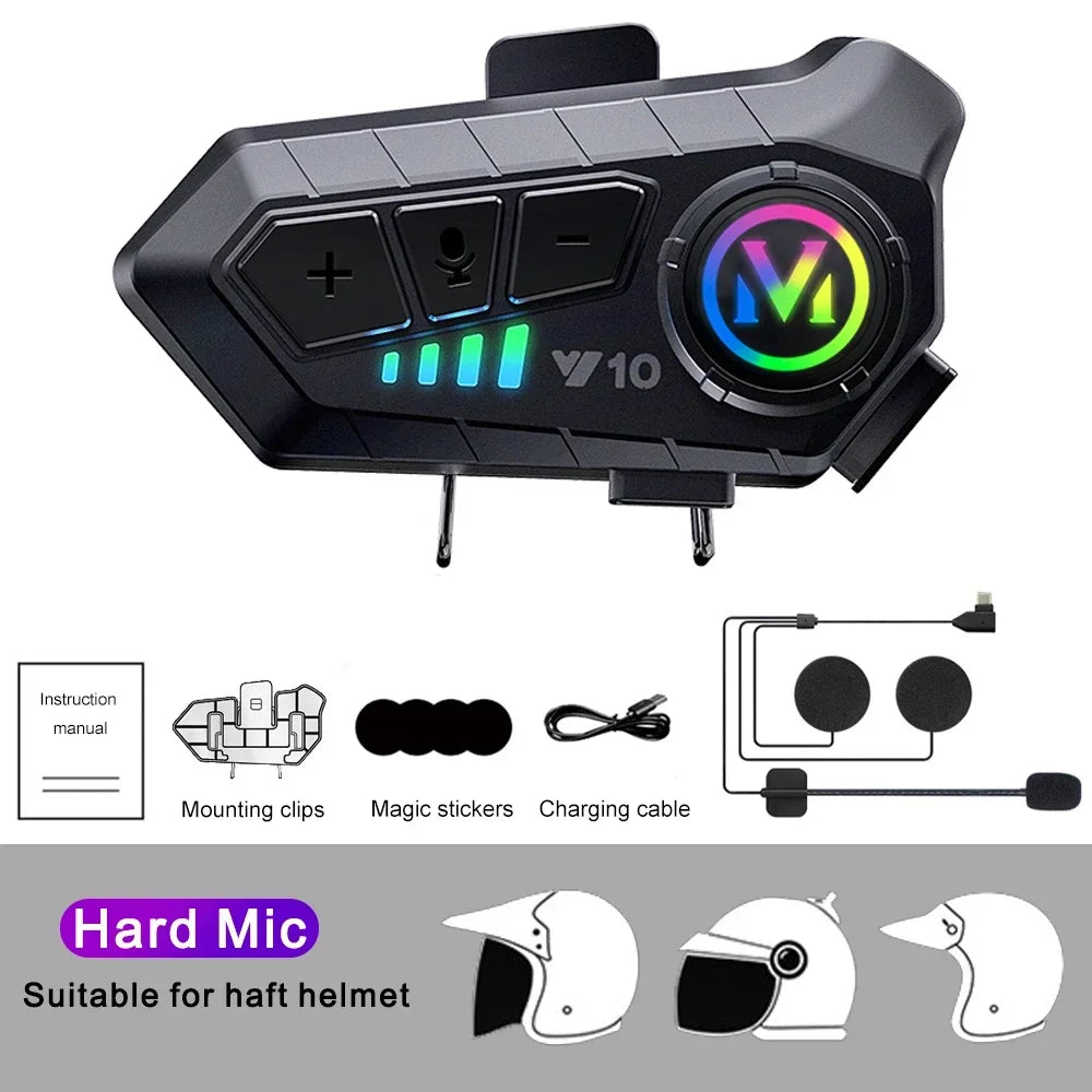 Y10 Bluetooth 5.3 Helmet Headset Wireless Hands-free Call Phone Kit Motorcycle Waterproof Earphone Music Player Speaker for Moto