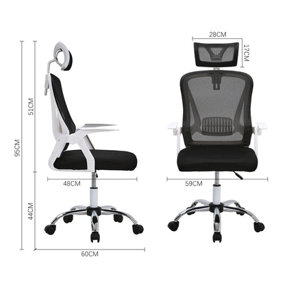 Voltsify Ergonomically designed Swivel Office Chair with Headrest-White/Black,59cm W x 60cm D x 95cm H
