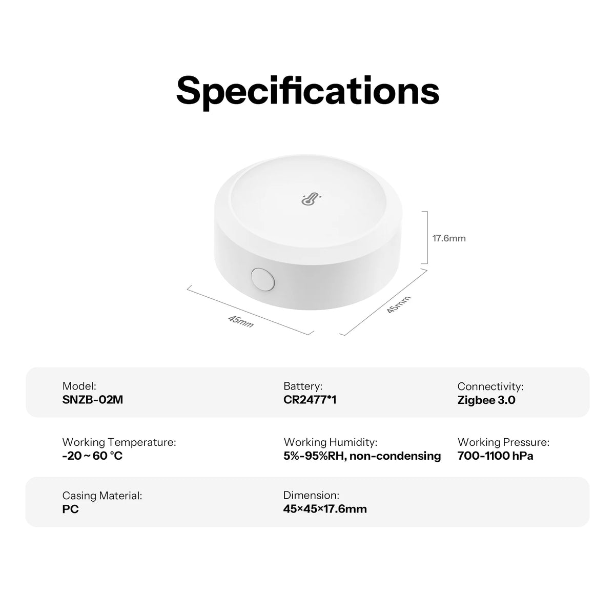 Sonoff Air Pressure Sensor Zigbee Temperature Humidity Barometric Smart Home Indoor Weather Monitor APP Alert Office SNZB-02M