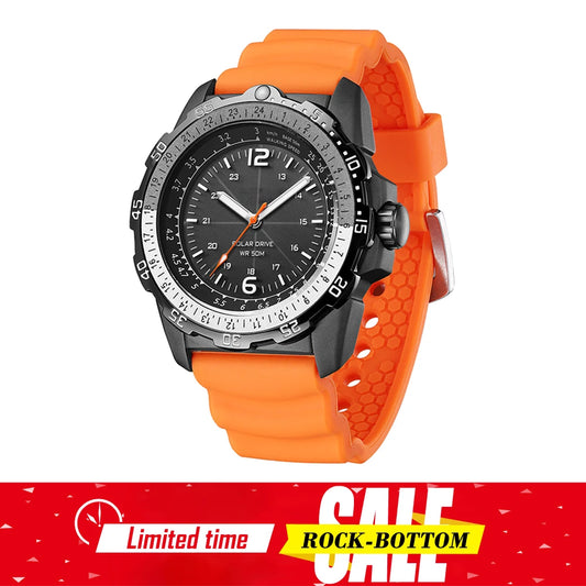 Men's Solar Powered Digital Watch 50M Waterproof Outdoor Sports Watch Luminous Watch