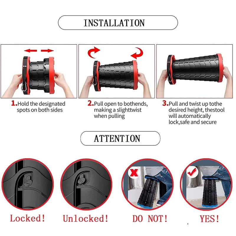 thickening Portable Folding Telescopic Stool Lightweight Plastic Subway Queuing Chair and Outdoor Camping Fishing with Carry Bag