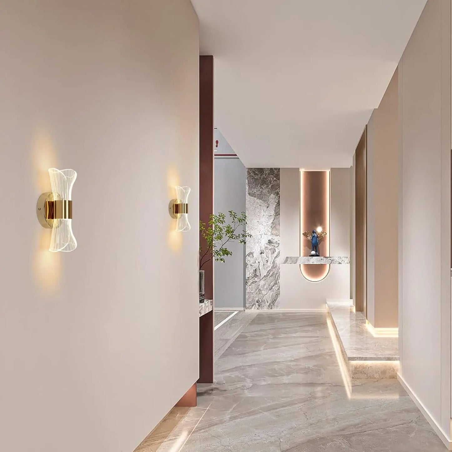 Gold Acrylic Wall Sconce, 12W Led Wall Lamp with 3 Color Temperature Options (3000K/4000K/6500K), Perfect for Hallway