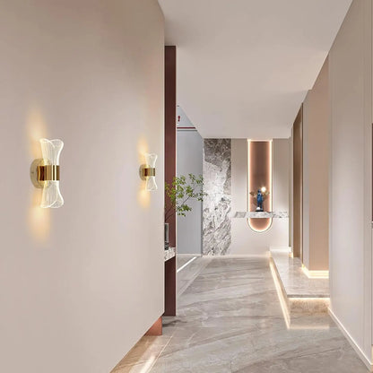 Gold Acrylic Wall Sconce, 12W Led Wall Lamp with 3 Color Temperature Options (3000K/4000K/6500K), Perfect for Hallway