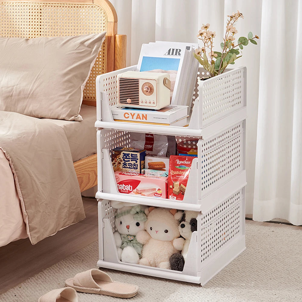 【Breeins】Foldable Stackable Drawer Storage Basket Wardrobe Storage Organiser Stackable Plastic Storage Basket Cupboard