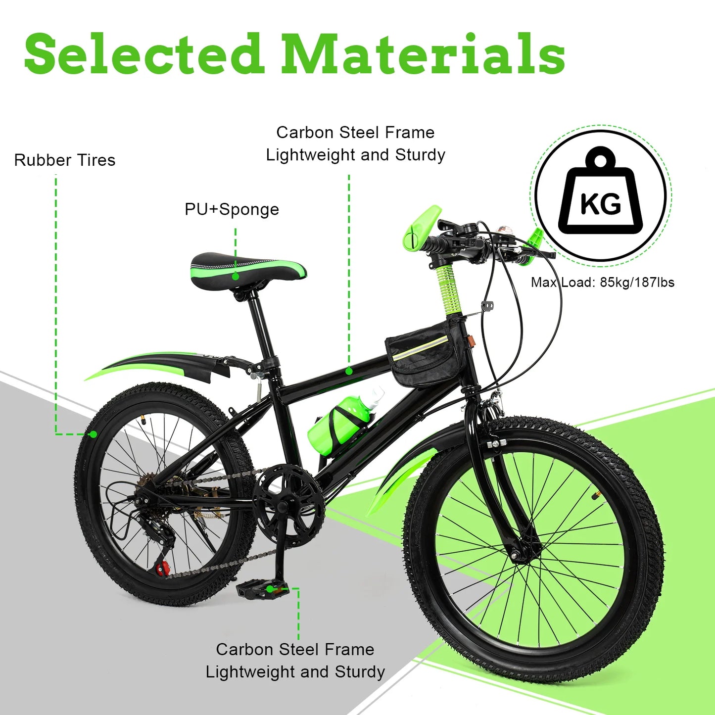 1.3-1.5m Children  20'' Mountain Bike Seat Adjustment Height 63-76cm Aluminum Alloy Mountain Bicycle