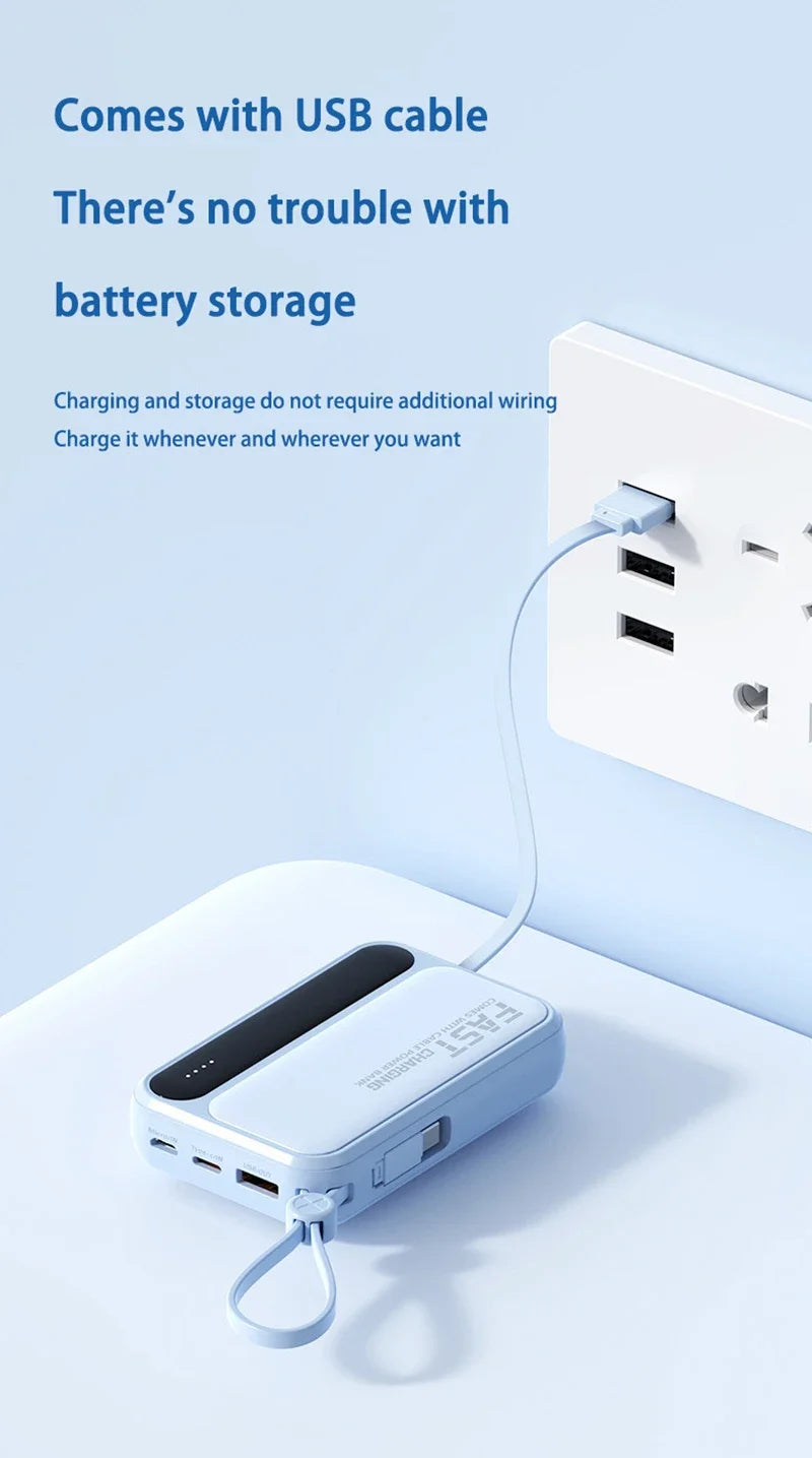 Lenovo 4 Built-in Type C Cables Mini Fast Charging 500000mAh Power Bank Compatible With iPhone Samsung Android Smart Mobiles
