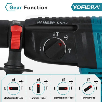 YOFIDRA 26MM Brushless Electric Hammer Drill Multifunctional Rotary Cordless Rechargeable Power Tools For Makita Battery Pin