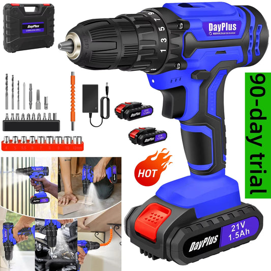 26 in 1 Cordless Drill Driver Set, 25+1 Torque Electric Screwdriver Kit for DIY Drilling Walls & LED Light