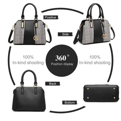 Miss Lulu Handbag Women Retro Stripes Crossbody Bags Elegant Stitching Shoulder Bag Faux Leather