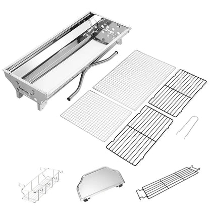 Barbecue Grill, Stainless Steel BBQ, Large Folding Portable BBQ Grill, Charcoal Grill for Outdoor Cooking Camping Hiking Picnics