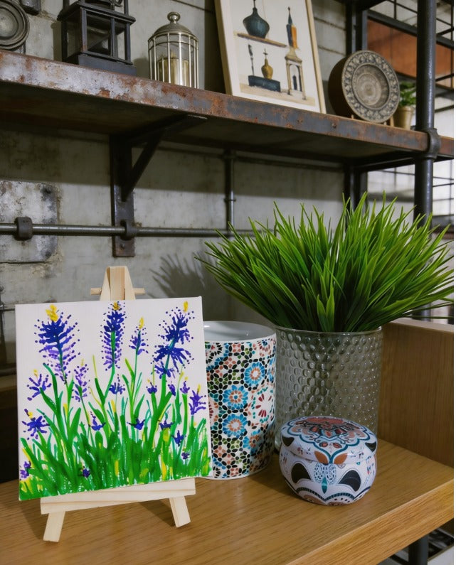 Floral Mini Canvas Art 10x10cm with Easel | Hand-Painted Flowers | Small Desk Art | Personalised Mini Painting | Handmade Gift UK | Art Bloom London