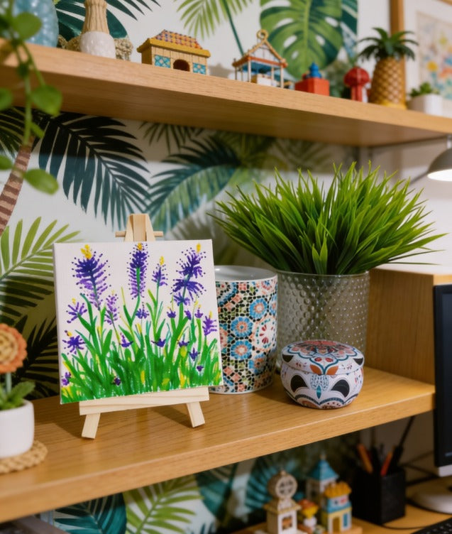 Floral Mini Canvas Art 10x10cm with Easel | Hand-Painted Flowers | Small Desk Art | Personalised Mini Painting | Handmade Gift UK | Art Bloom London