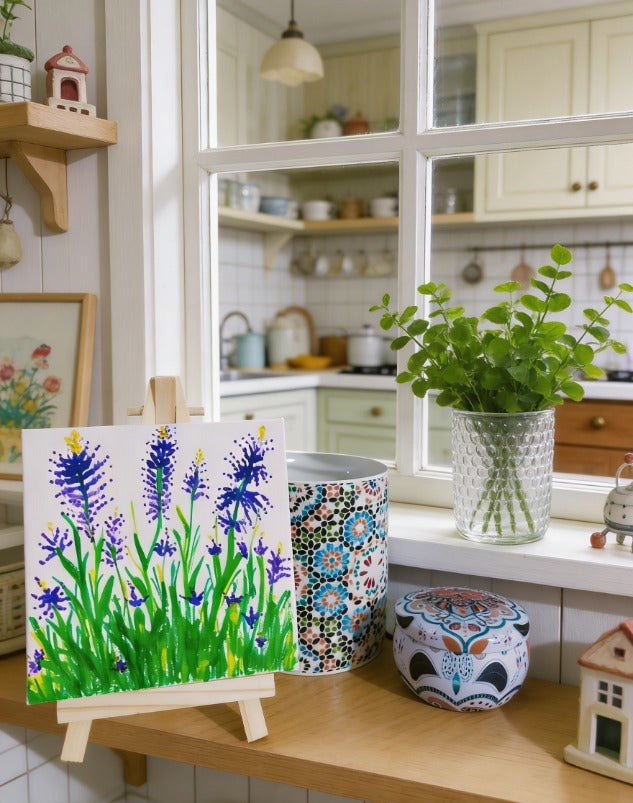 Floral Mini Canvas Art 10x10cm with Easel | Hand-Painted Flowers | Small Desk Art | Personalised Mini Painting | Handmade Gift UK | Art Bloom London