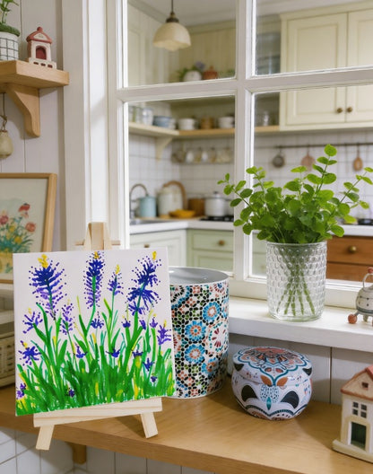 Floral Mini Canvas Art 10x10cm with Easel | Hand-Painted Flowers | Small Desk Art | Personalised Mini Painting | Handmade Gift UK | Art Bloom London
