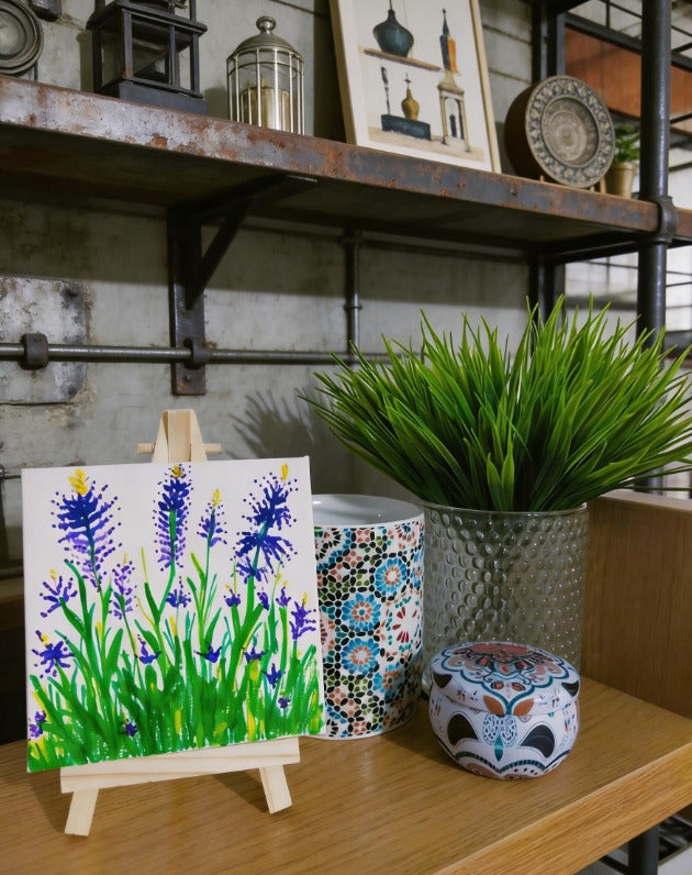 Floral Mini Canvas Art 10x10cm with Easel | Hand-Painted Flowers | Small Desk Art | Personalised Mini Painting | Handmade Gift UK | Art Bloom London