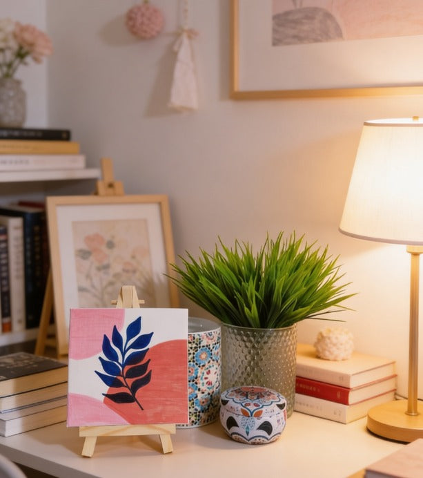Personalised Mini Canvas Art 10x10cm with Easel | Custom Name, Quote & Gift | Handmade Abstract Leaf Artwork | Unique Personalised Gift UK | London Delivery | Art Bloom