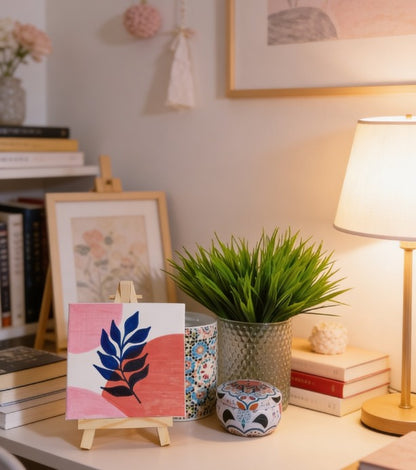 Personalised Mini Canvas Art 10x10cm with Easel | Custom Name, Quote & Gift | Handmade Abstract Leaf Artwork | Unique Personalised Gift UK | London Delivery | Art Bloom