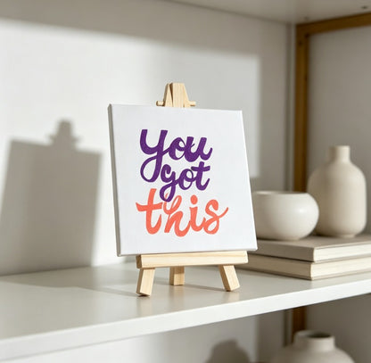 Luxury Personalised Mini Canvas Art | Custom Motivational Painting | Hand-Painted Acrylic Calligraphy Decor (10x10cm) with Wooden Easel | Unique Custom Gift | Aesthetic Desk & Home Decor