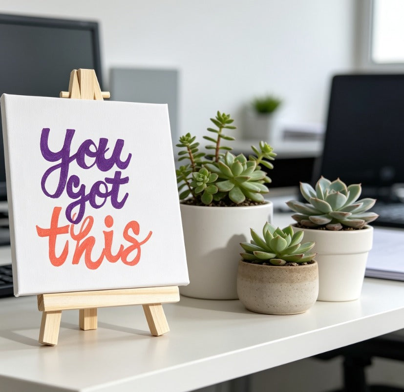Luxury Personalised Mini Canvas Art | Custom Motivational Painting | Hand-Painted Acrylic Calligraphy Decor (10x10cm) with Wooden Easel | Unique Custom Gift | Aesthetic Desk & Home Decor