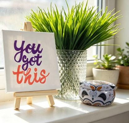 Luxury Personalised Mini Canvas Art | Custom Motivational Painting | Hand-Painted Acrylic Calligraphy Decor (10x10cm) with Wooden Easel | Unique Custom Gift | Aesthetic Desk & Home Decor