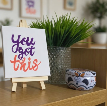 Luxury Personalised Mini Canvas Art | Custom Motivational Painting | Hand-Painted Acrylic Calligraphy Decor (10x10cm) with Wooden Easel | Unique Custom Gift | Aesthetic Desk & Home Decor