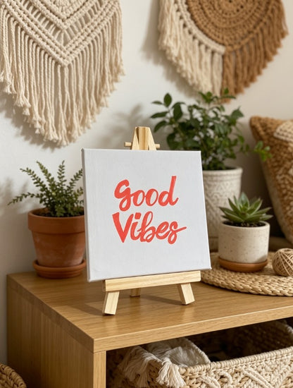 Personalised Calligraphy Mini Canvas Art | Custom Motivational Painting | Luxury Hand-Painted Acrylic Mini Canvas with Wooden Easel (10x10cm) | Unique Gift Idea | Desk, Bedroom & Home Décor