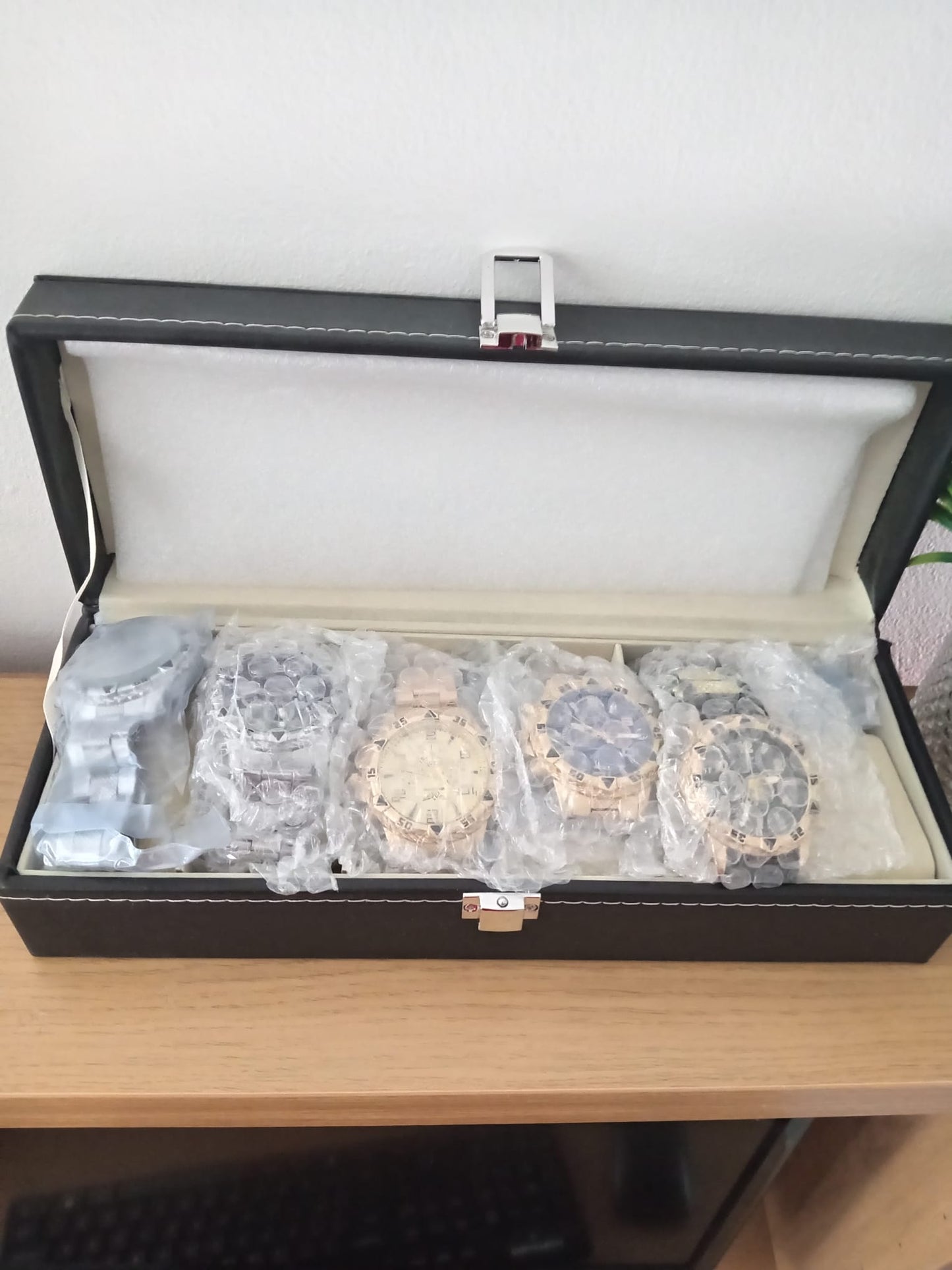 5 Slot Watch Box PU Leather Watch Storage Case Display Organizer Jewellery Box with Cushions Gift Black