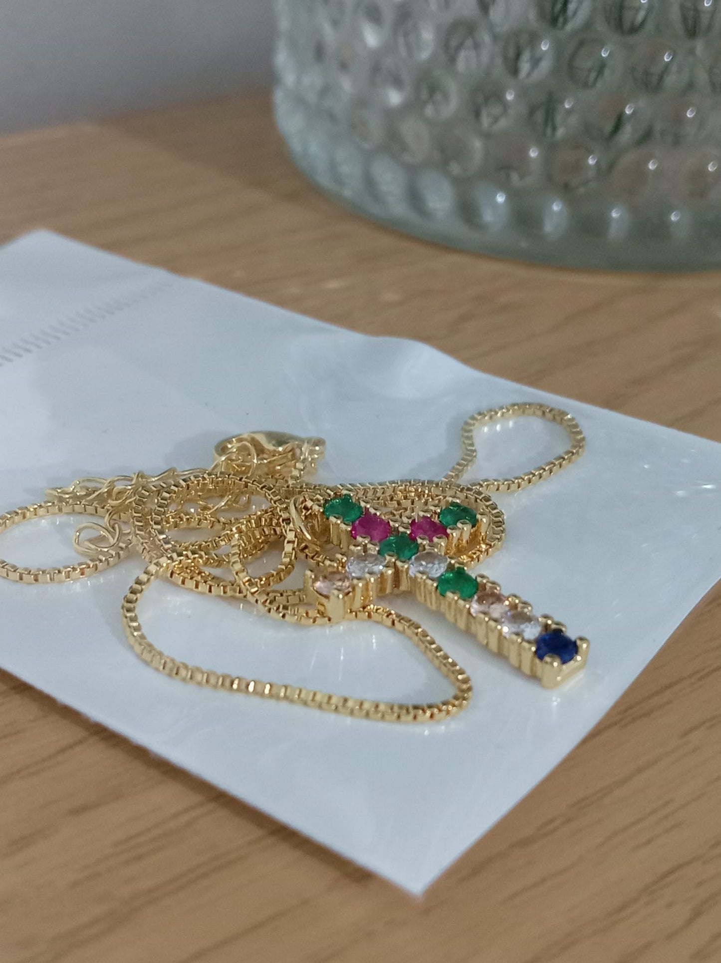 Rainbow Necklace for Women Multicolor Cubic Zirconia Round Pendant Necklace Gold Plated Charm Jewelry Adjustable Long Chain Birthday Party Gift