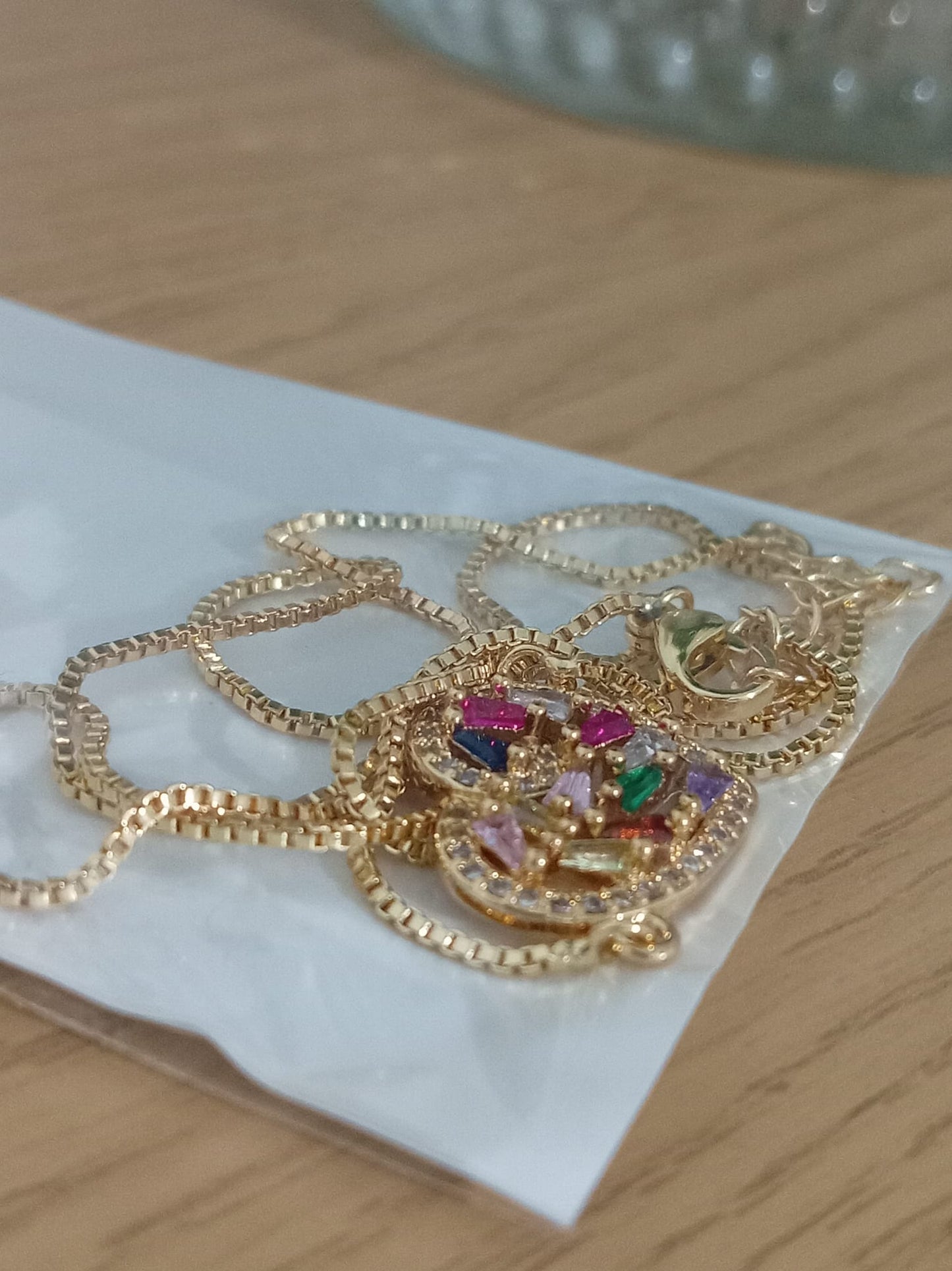 Heart Pendant Necklace for Women Rainbow Crystal Zircon Gold Plated CZ Necklace Romantic Heart Charm Jewelry Adjustable Chain Wedding Party Gift
