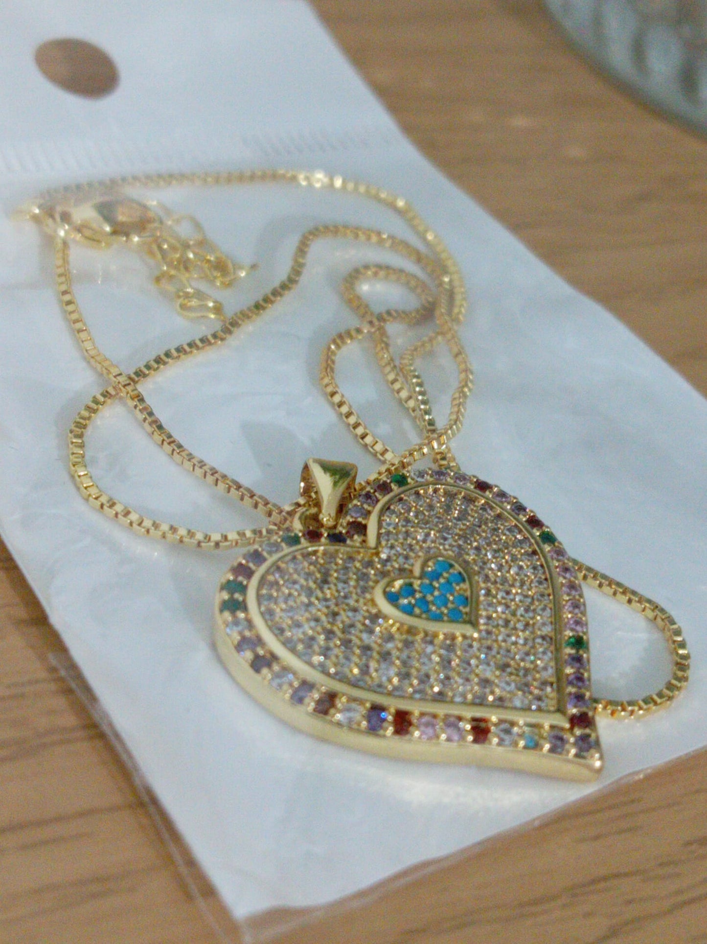 Heart Pendant Necklace for Women Colorful Cubic Zirconia CZ Necklace Gold Plated Romantic Heart Charm Jewelry Adjustable Chain Wedding Party Gift