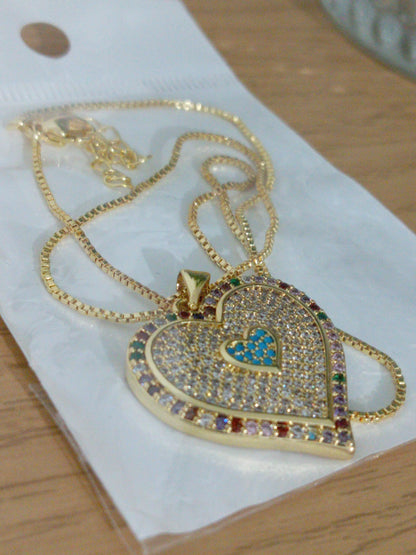 Heart Pendant Necklace for Women Colorful Cubic Zirconia CZ Necklace Gold Plated Romantic Heart Charm Jewelry Adjustable Chain Wedding Party Gift