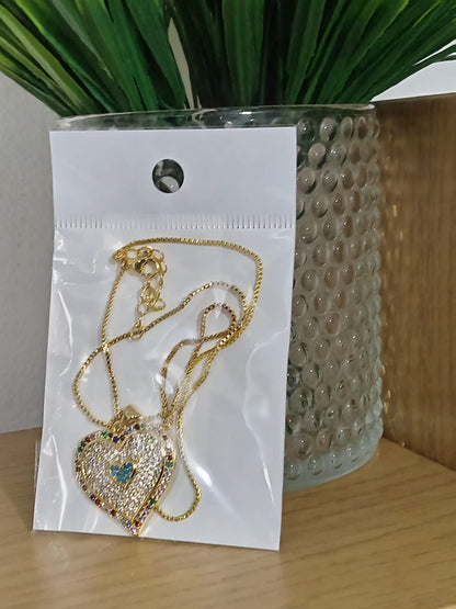 Heart Pendant Necklace for Women Colorful Cubic Zirconia CZ Necklace Gold Plated Romantic Heart Charm Jewelry Adjustable Chain Wedding Party Gift