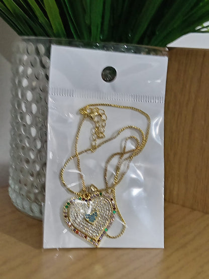 Heart Pendant Necklace for Women Colorful Cubic Zirconia CZ Necklace Gold Plated Romantic Heart Charm Jewelry Adjustable Chain Wedding Party Gift