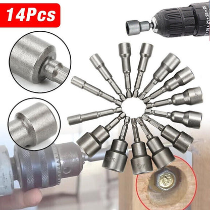 14pcs Nut Driver Bit Set Hex Magnetic Metric Socket Impact Drill 6 To 19MM UK