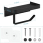 Black 2 In 1 Toilet Roll Holder With Shelf Wall Mounted Or Self Adhesive