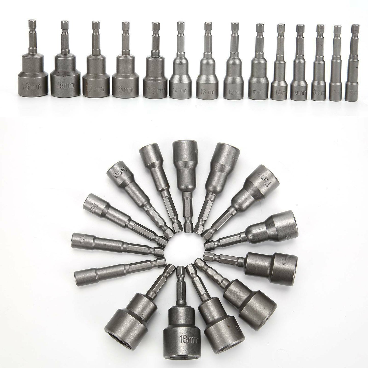 14pcs Nut Driver Bit Set Hex Magnetic Metric Socket Impact Drill 6 To 19MM UK
