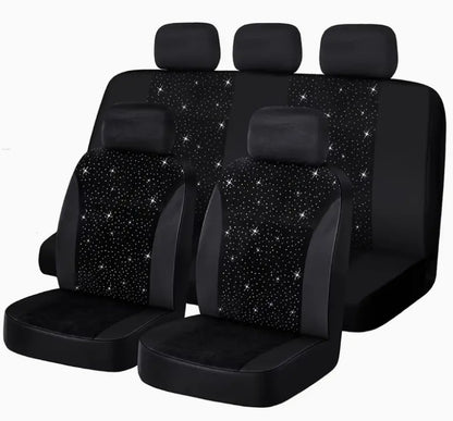 Five-seater Black Rhinestone Car Seat Cover