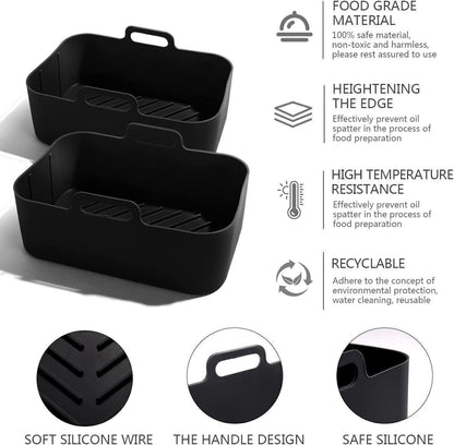 2 PCS Air Fryer Silica Gel Baking Pan Dual Basket Liner Handle Baking Oven New